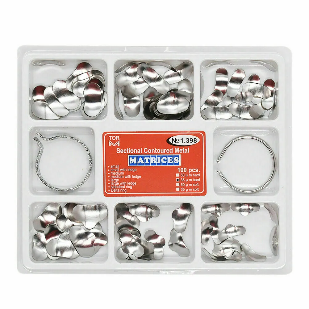 10 Sets TOR VM Dental Matrix Bands Sectional Contoured Matrices Wedges Ring Clamp