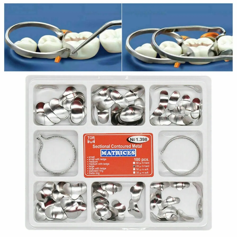 10 Sets TOR VM Dental Matrix Bands Sectional Contoured Matrices Wedges Ring Clamp