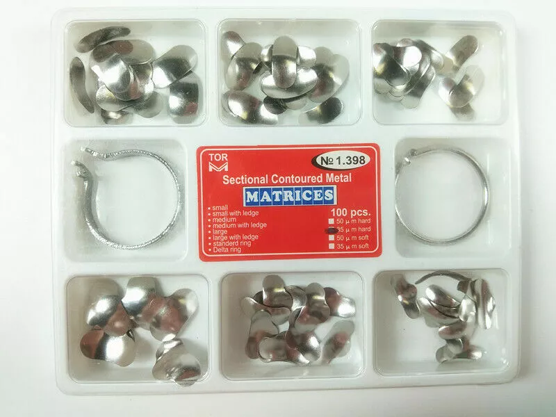 10 Sets TOR VM Dental Matrix Bands Sectional Contoured Matrices Wedges Ring Clamp