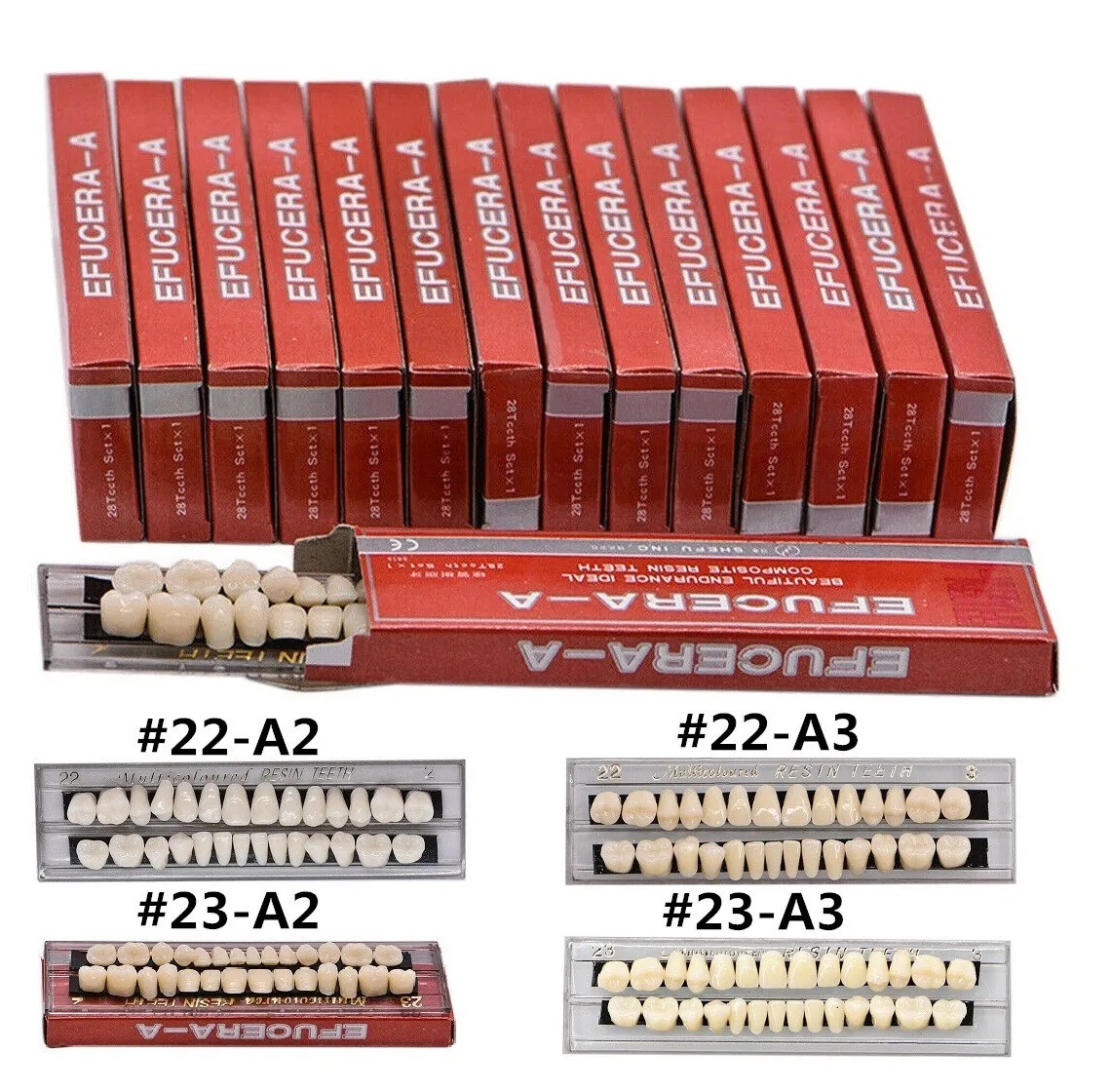 5 Sets Dental Acrylic Resin Denture Shade A2 A3 Upper Lower Full Set False Teeth #22 #23