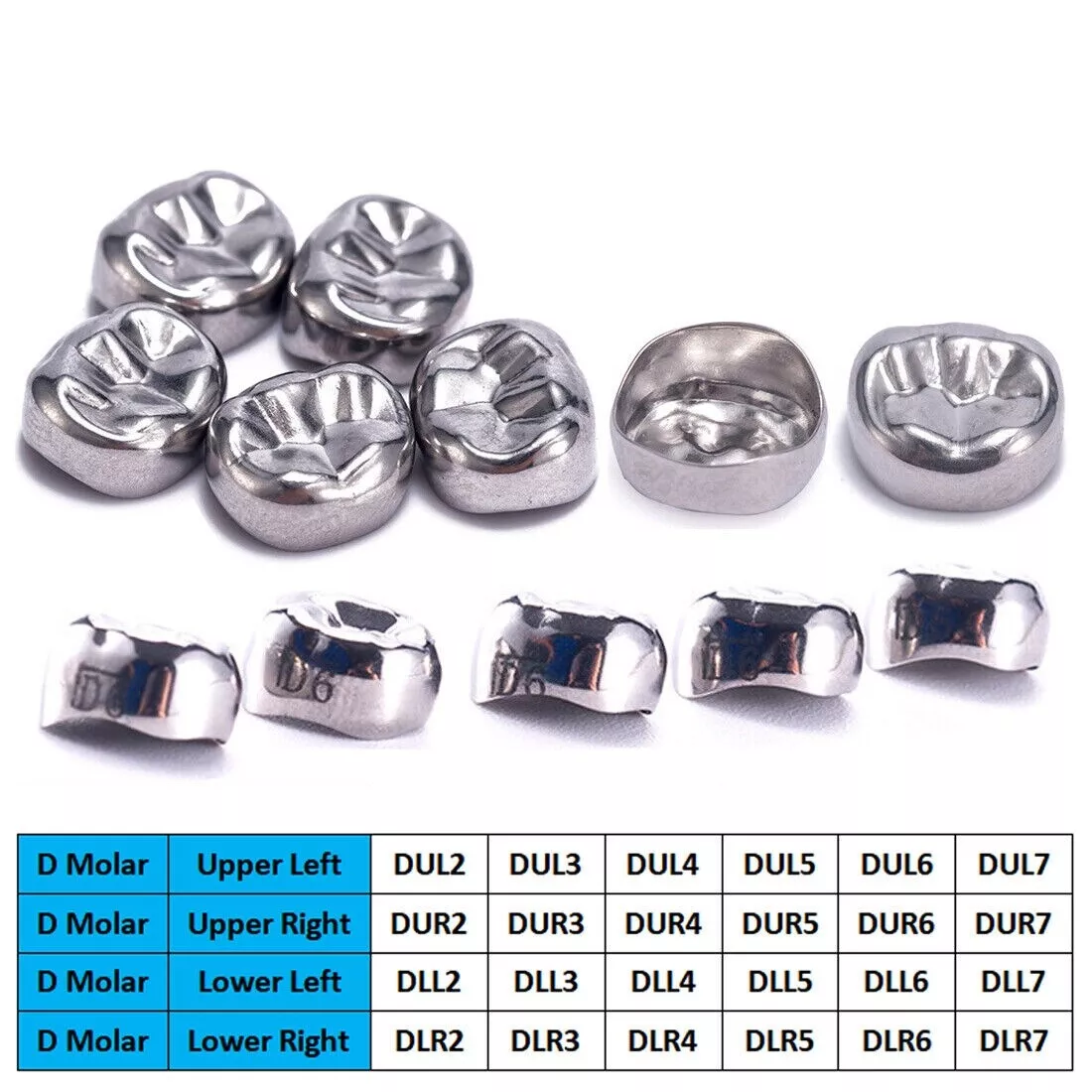 5Pcs Dental D Primary E Molar Kids Crowns Stainless Steel Primary Crown Pediatric