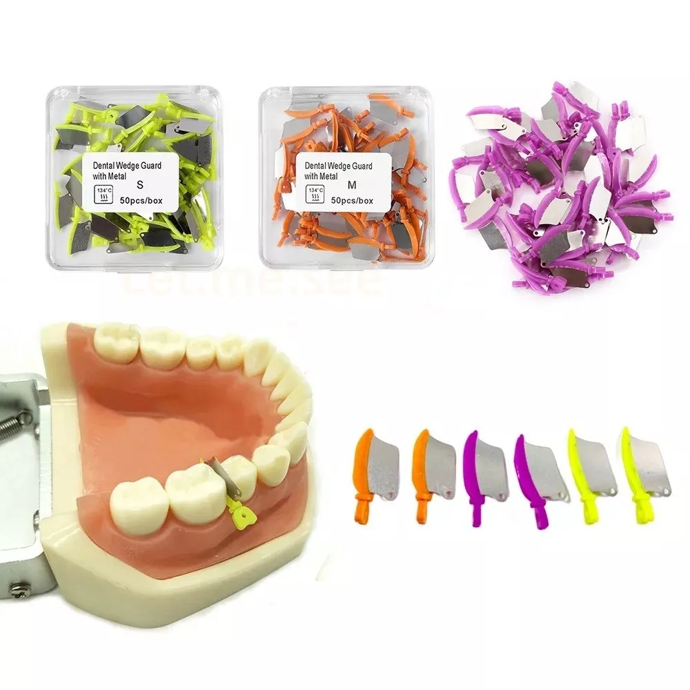 Dental Interproximal Wedges with Metal Matrix Blade Guard | 134°C Autoclavable Fender Wedge Kit, L/M/S Sizes