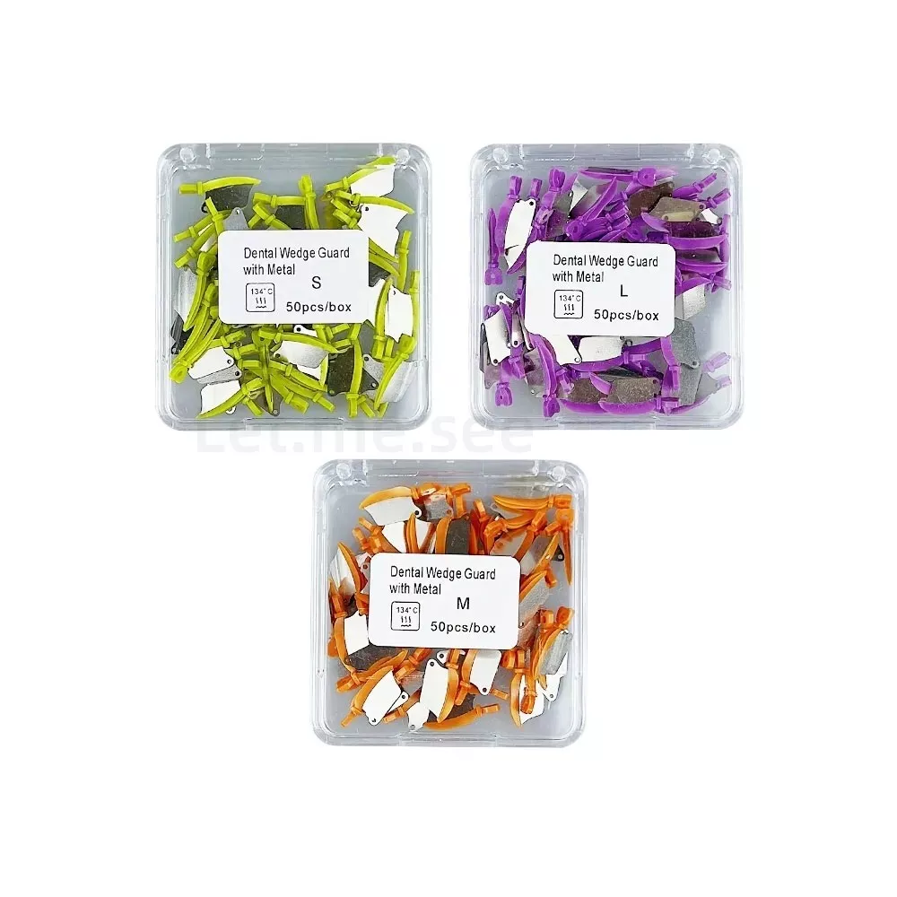 Dental Interproximal Wedges with Metal Matrix Blade Guard | 134°C Autoclavable Fender Wedge Kit, L/M/S Sizes