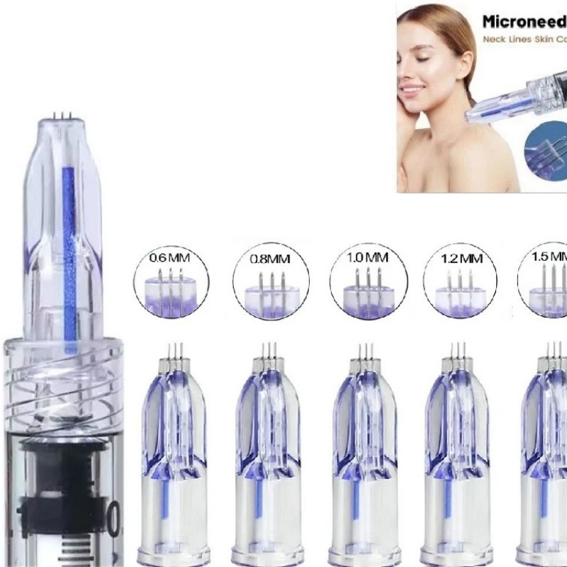 20Pcs Crystal 3Pin Micro Needle Tips 34G Three Needles Cartridge for Around Eyes & Neck Anti-Aging Care