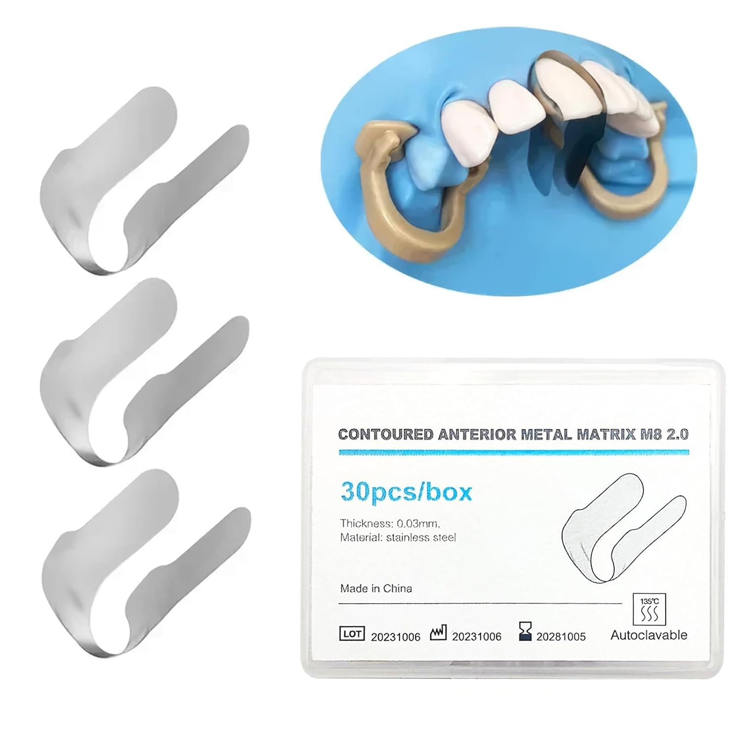 30pcs Dental Contoured Anterior Matrix Sectional System Metal Matrices Bands