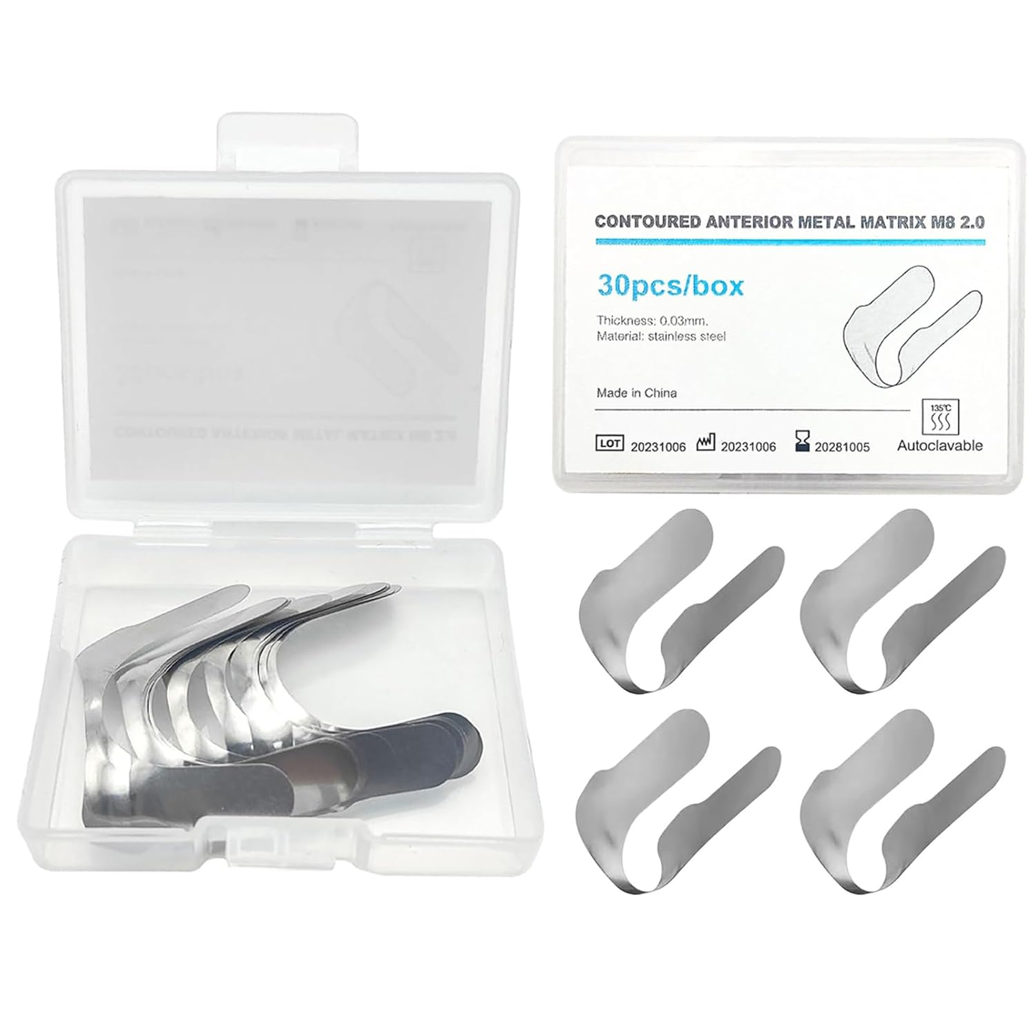 30pcs Dental Contoured Anterior Matrix Sectional System Metal Matrices Bands