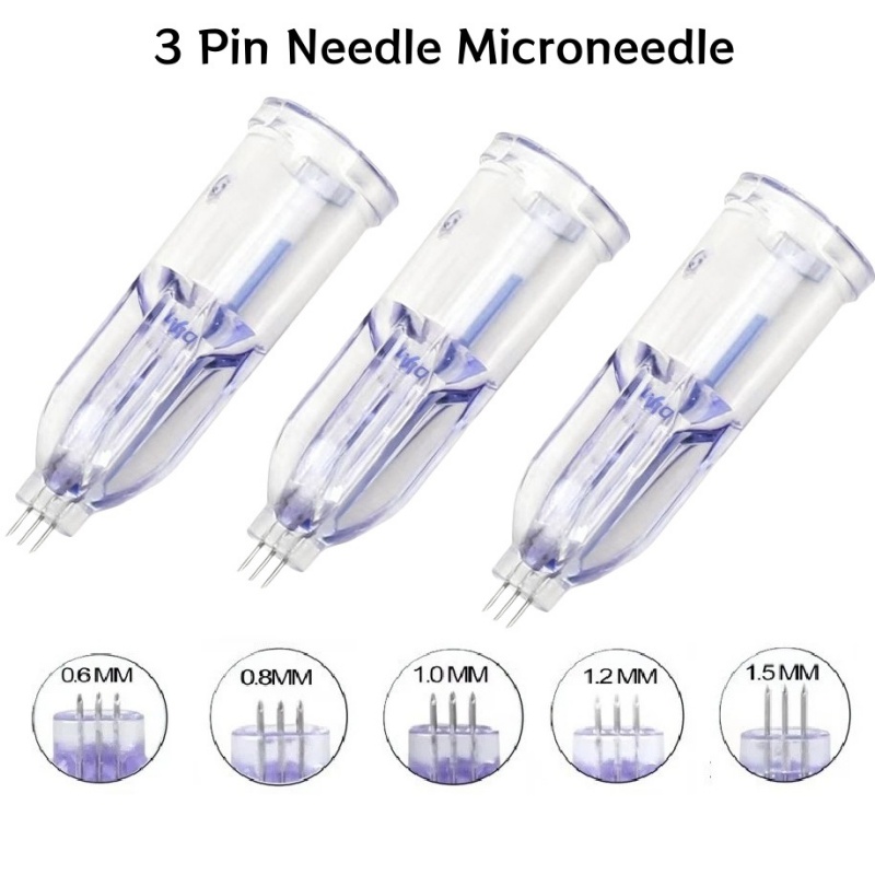 20Pcs Crystal 3Pin Micro Needle Tips 34G Three Needles Cartridge for Around Eyes & Neck Anti-Aging Care