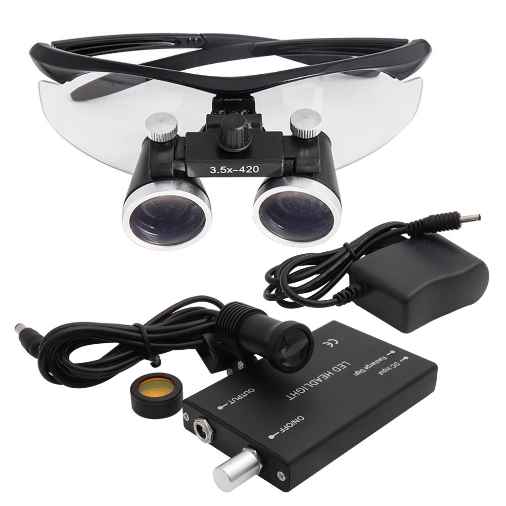 Dental Surgical Binocular Loupes Magnifier Glasses 2.5/3.5X LED 5W Head Light