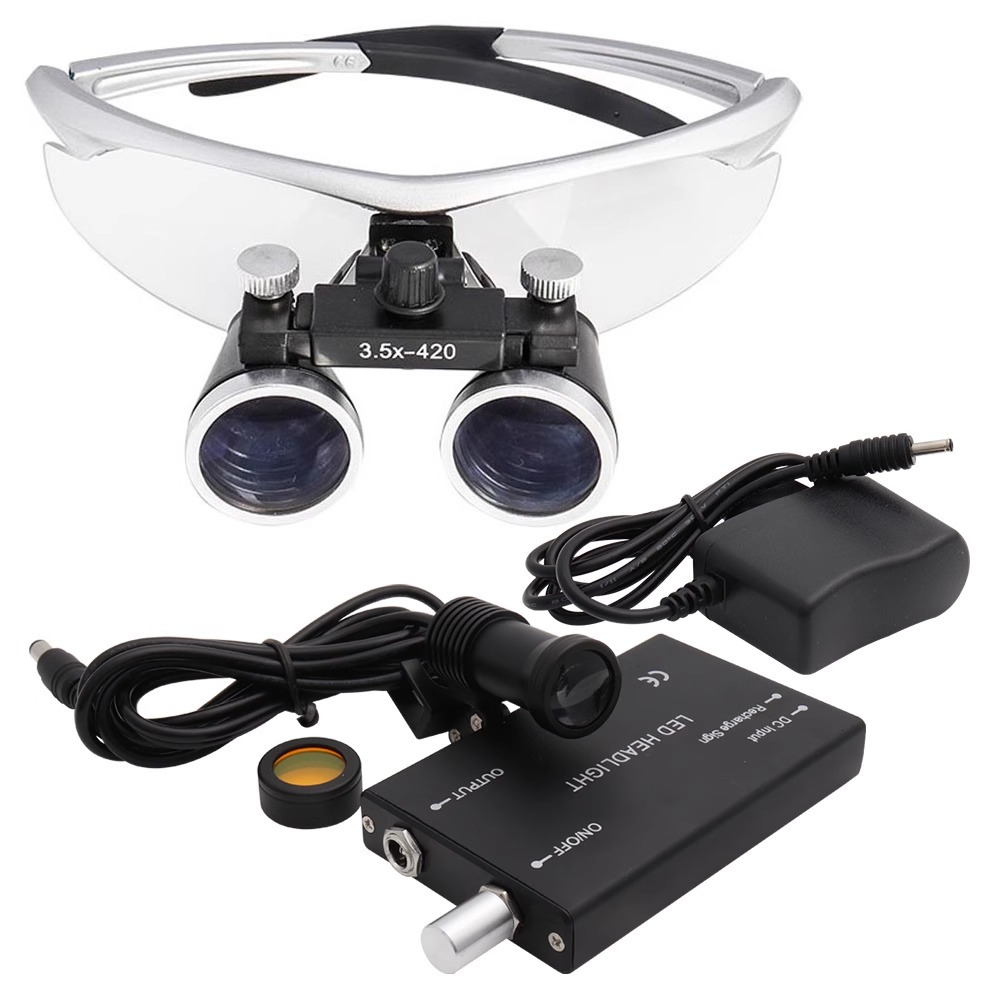 Dental Surgical Binocular Loupes with 5W LED Head Light, Magnifier Glasses 2.5X 3.5X Magnification Kit