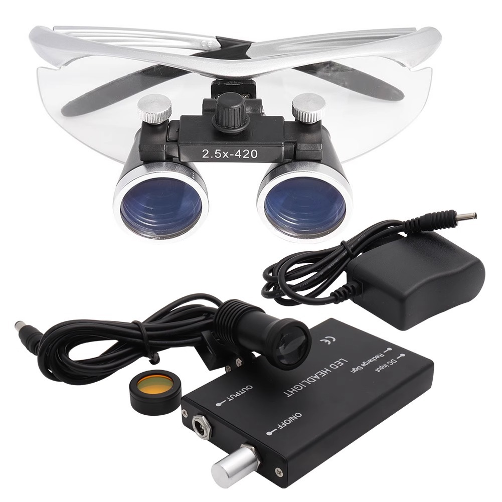 Dental Surgical Binocular Loupes Magnifier Glasses 2.5/3.5X LED 5W Head Light