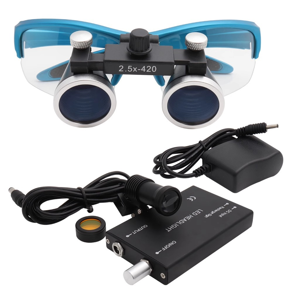 Dental Surgical Binocular Loupes with 5W LED Head Light, Magnifier Glasses 2.5X 3.5X Magnification Kit