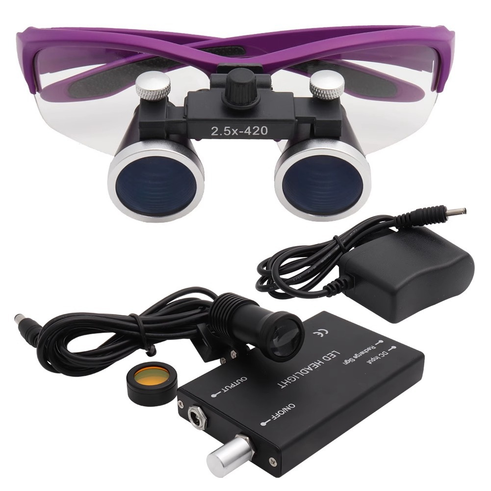 Dental Surgical Binocular Loupes with 5W LED Head Light, Magnifier Glasses 2.5X 3.5X Magnification Kit