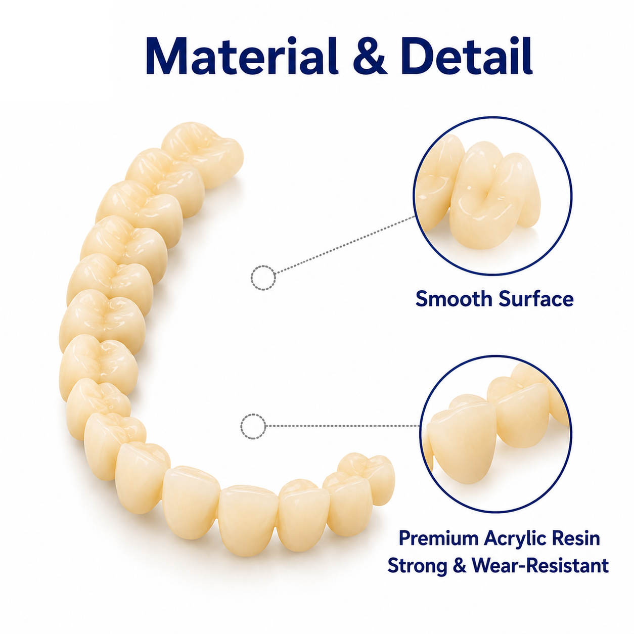 CAIYU Dental Acrylic Resin Teeth for DIY Dentures | False Teeth Shade A1 A2 A3 Upper Lower Row Replacement