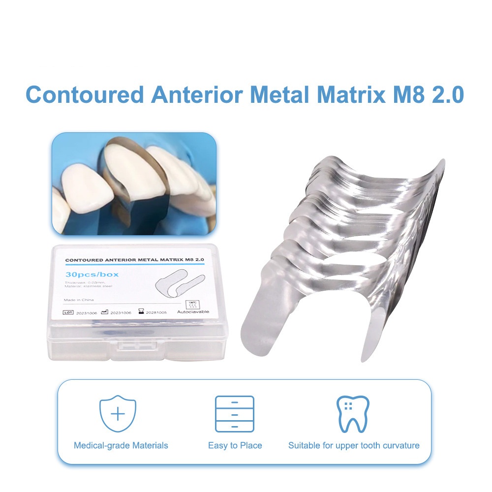 30pcs Dental Contoured Anterior Matrix Sectional System Metal Matrices Bands