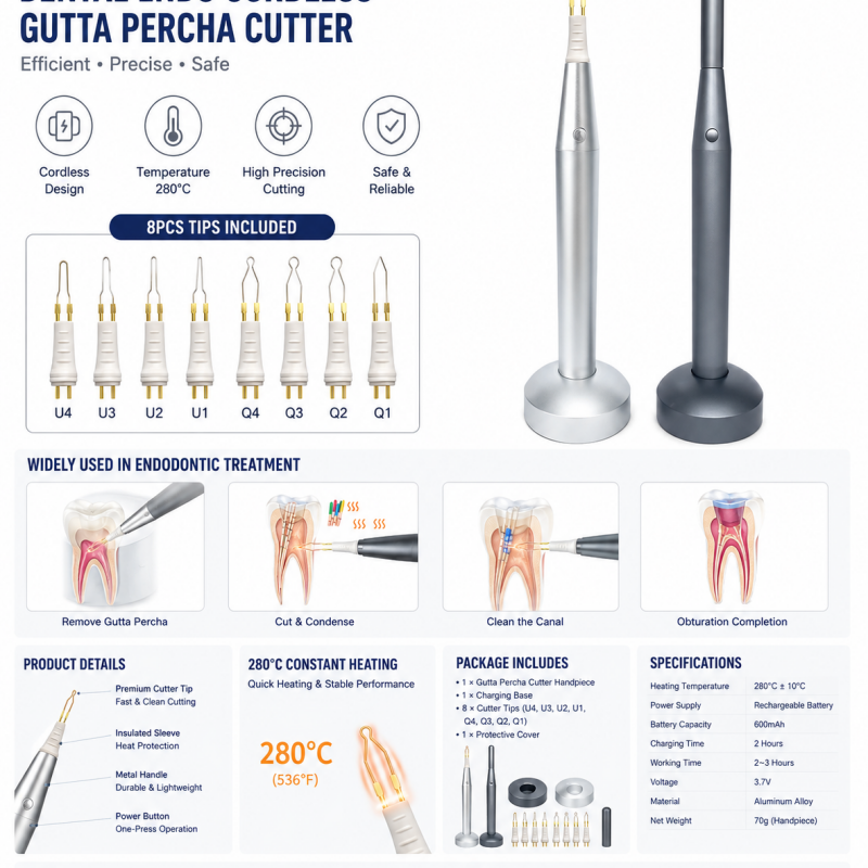 Dental Wireless Endodontic Gutta-Percha Cutter with 8 Tips – Fast 280°C Heating Root Canal Obturation Cutting Tool
