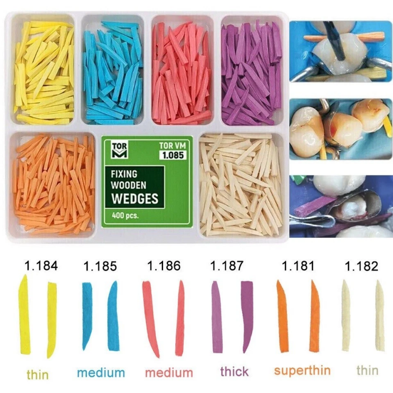 400pcs/box Dental Disposable Wooden Wedges Restoration Interdental Contoured Wedge