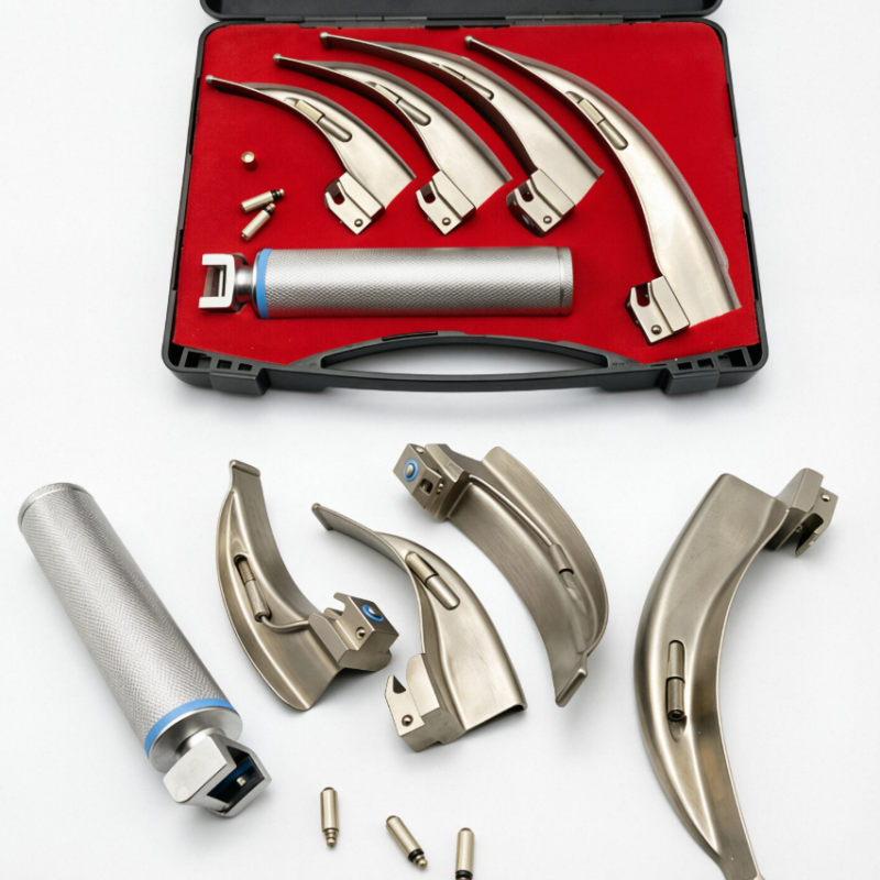 Dental Anesthesia Laryngoscope Kit, Adult Fiber Optic Intubation Set with Bright LED Light Blades Handles