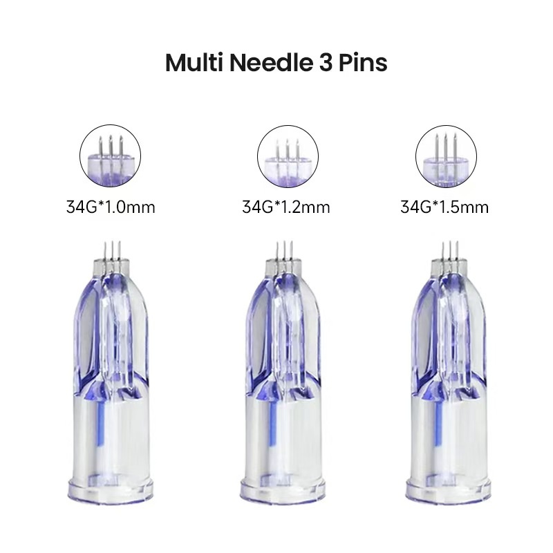 20Pcs Crystal 3Pin Micro Needle Tips 34G Three Needles Cartridge for Around Eyes & Neck Anti-Aging Care