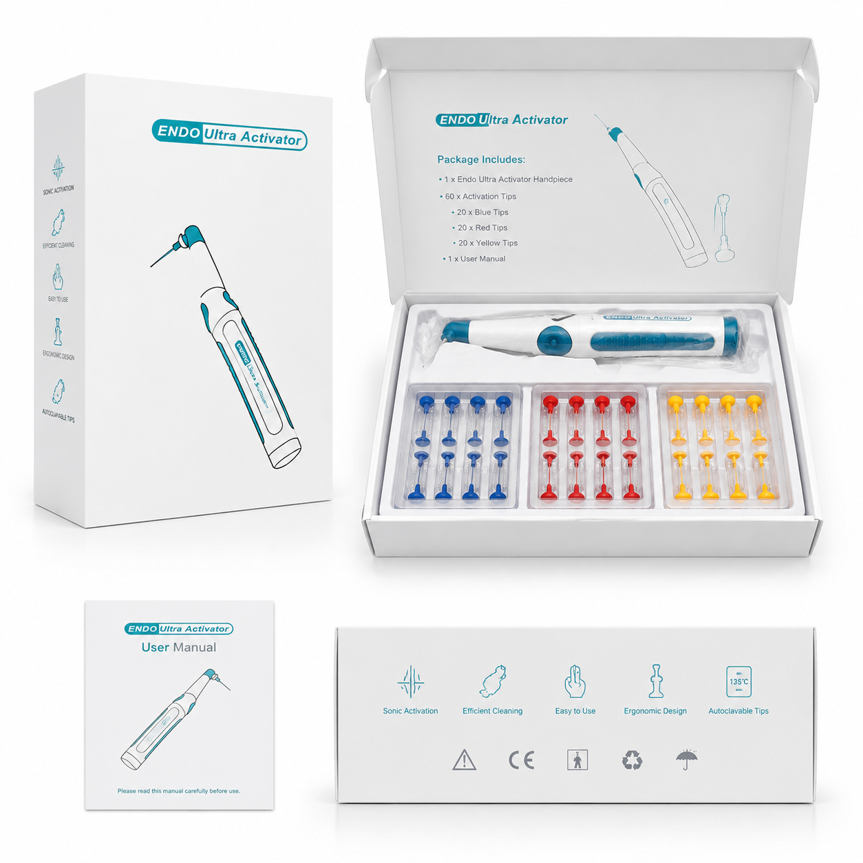 Dental Endodontics Ultra Activator Handpiece | Root Canal Irrigation Sonic Activator Kit with 60Pcs Tips