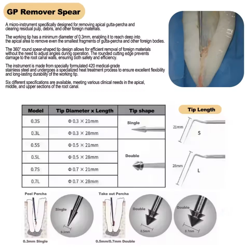 Dental Endo GPRS Root Tip Extractor – GP Removal Spear for Endodontic Root Canal Foreign Body Retrieval – Stainless Steel Dental Surgical Instrument