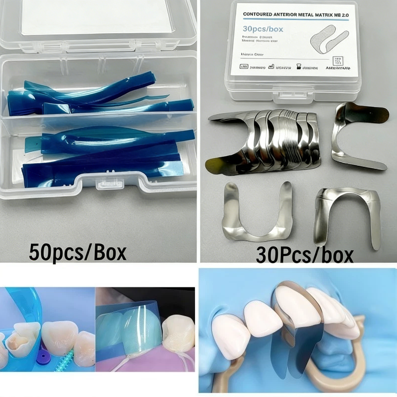 Dental Contoured Anterior Matrix Bands Restoration Resin Strip Metal Twin Matrices