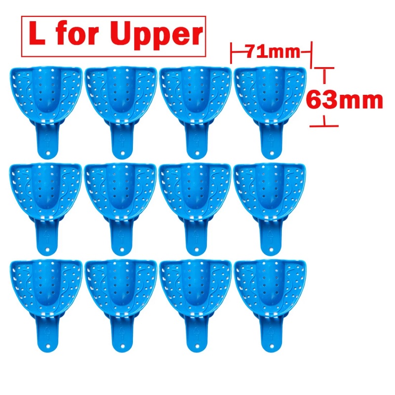 12Pcs Dental Disposable Impression Trays Plastic Perforated Denture Upper/Lower Large Medium Small