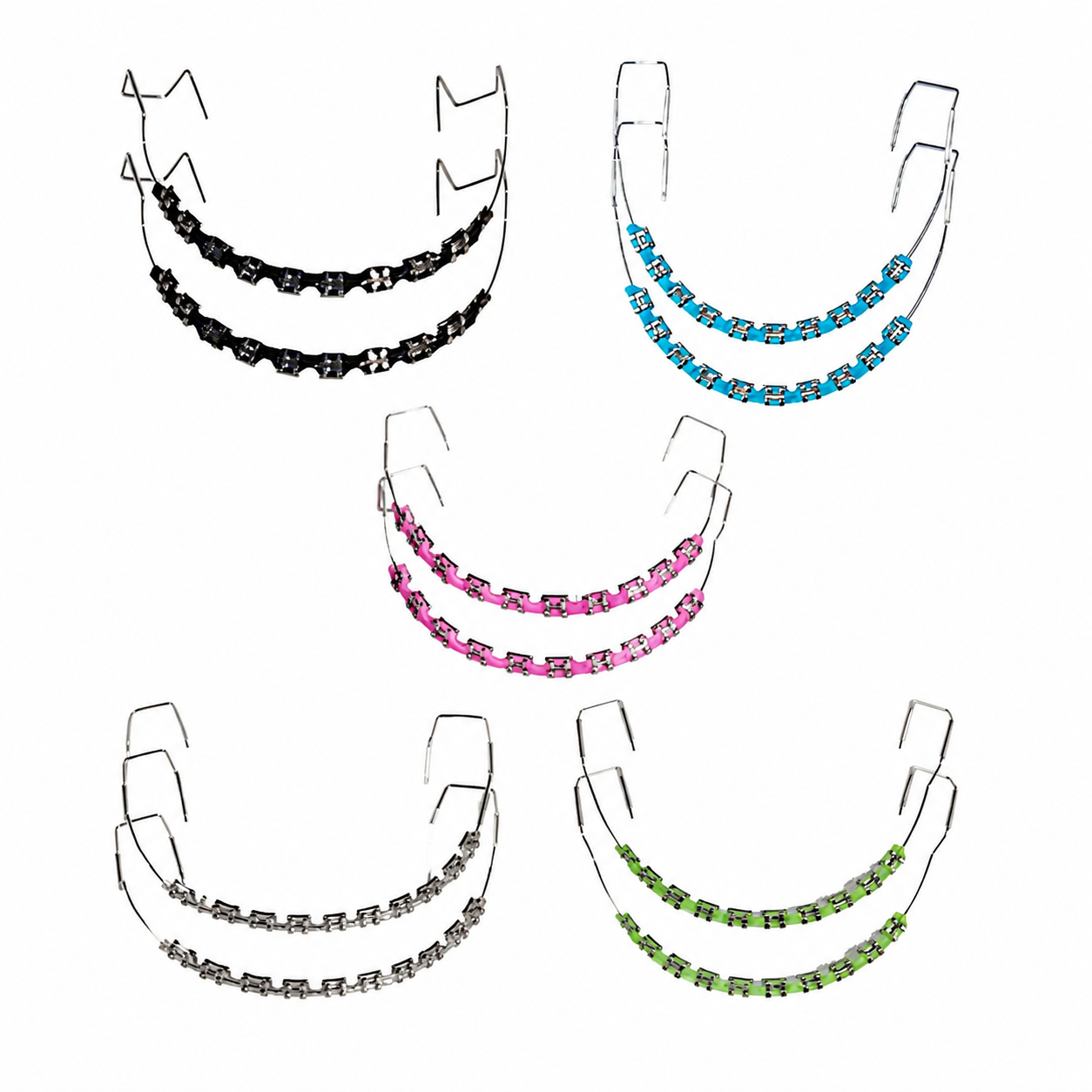 Dental Orthodontic Brackets & Power Chains Set, Temporary Tooth Decoration Metal Braces Kit for Fashion
