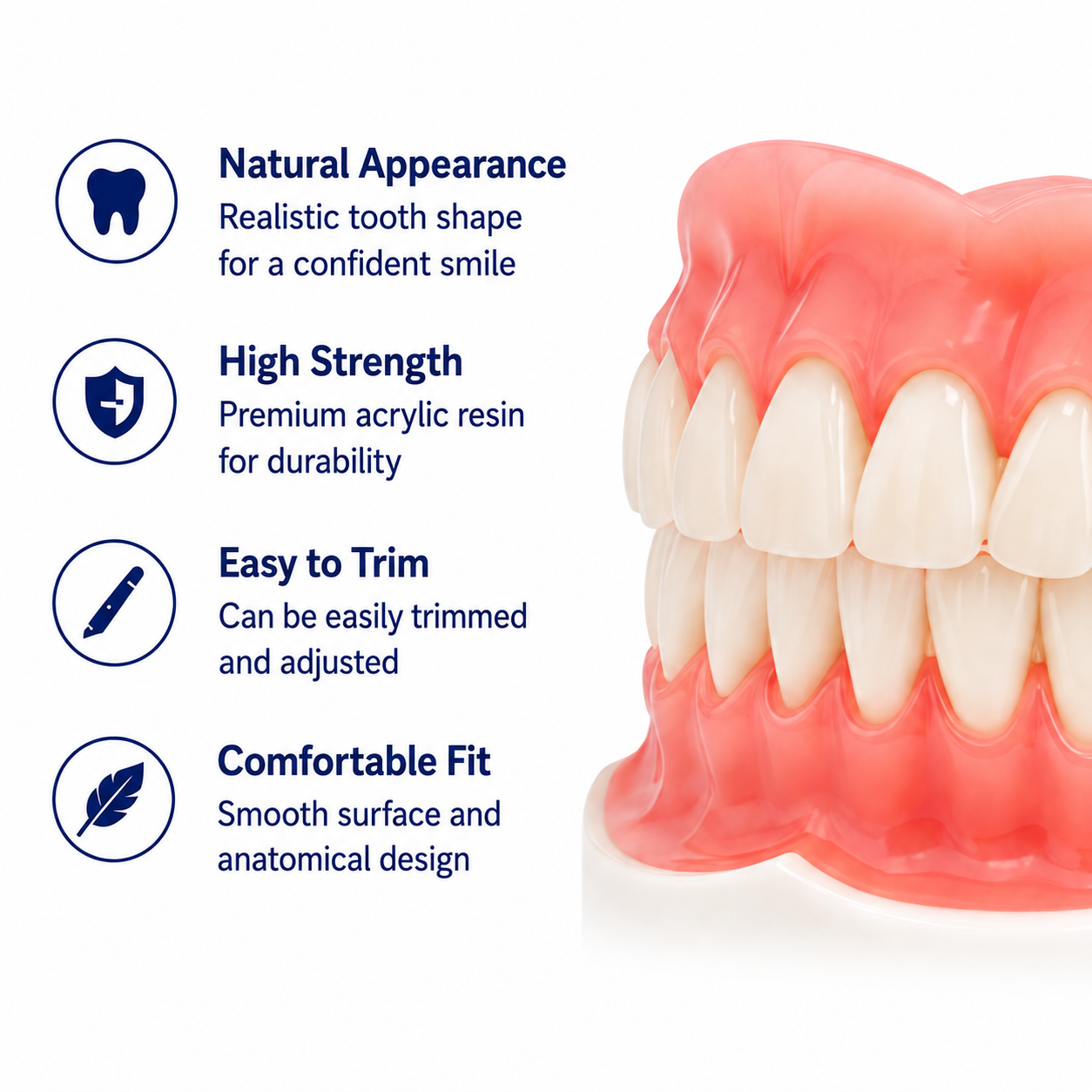 CAIYU Dental Acrylic Resin Teeth for DIY Dentures | False Teeth Shade A1 A2 A3 Upper Lower Row Replacement