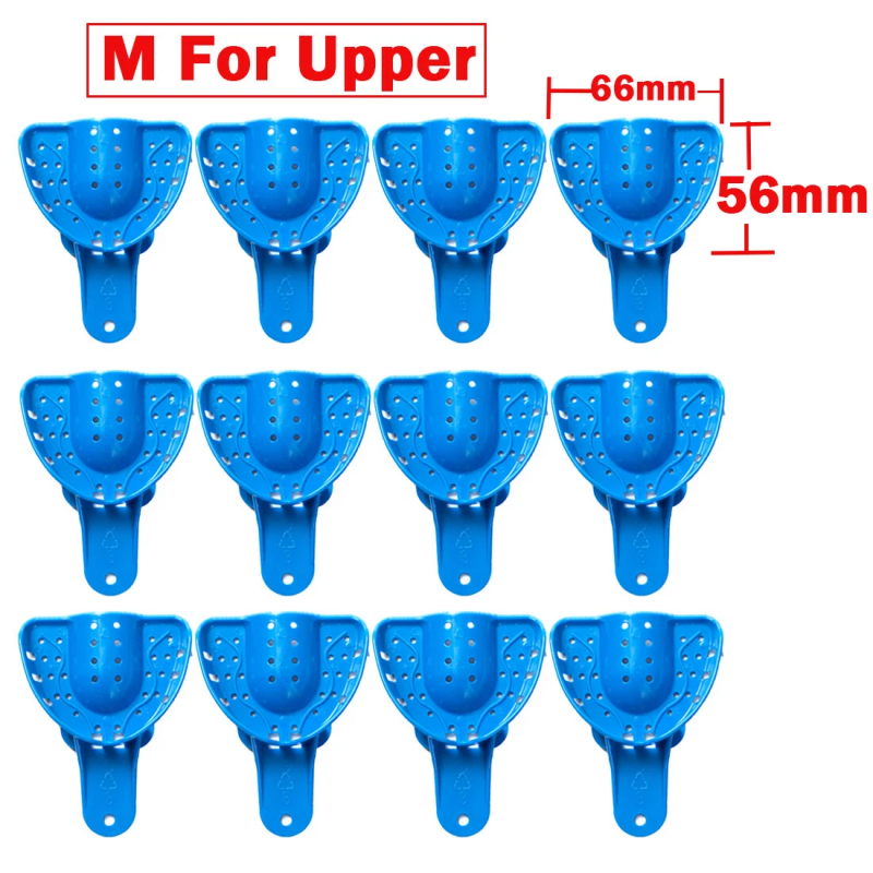 12Pcs Dental Disposable Impression Trays Plastic Perforated Denture Upper/Lower Large Medium Small