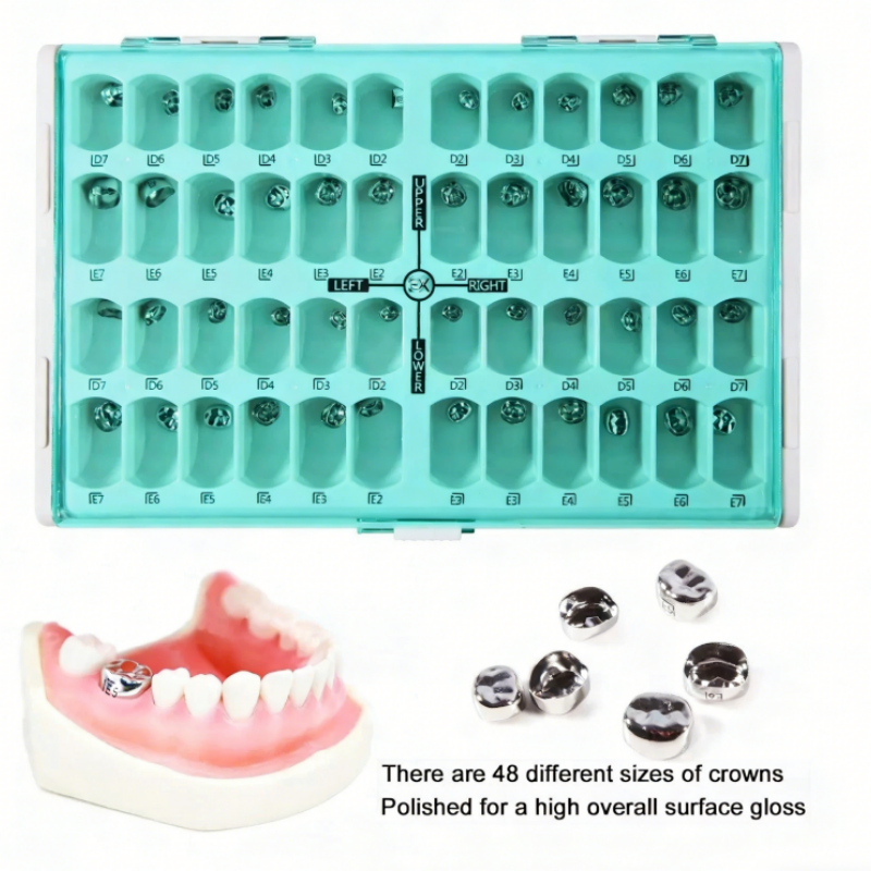 48 Sizes Dental Kids Stainless Steel Primary Molar Crowns, Pediatric Refill Crown Kit for Restoration