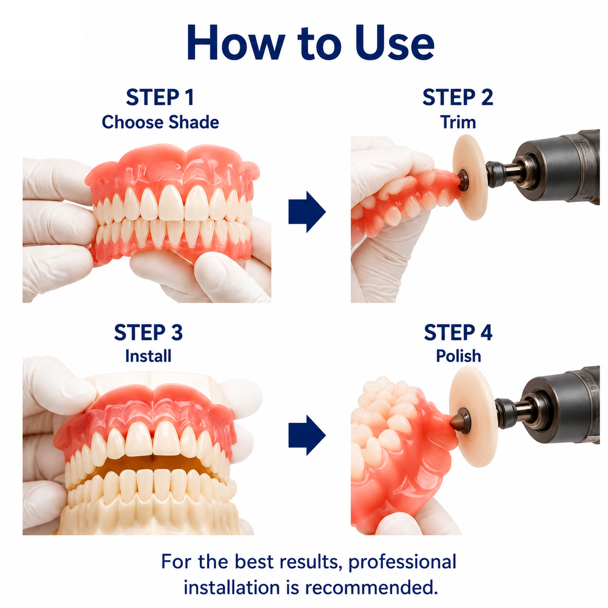CAIYU Dental Acrylic Resin Teeth for DIY Dentures | False Teeth Shade A1 A2 A3 Upper Lower Row Replacement