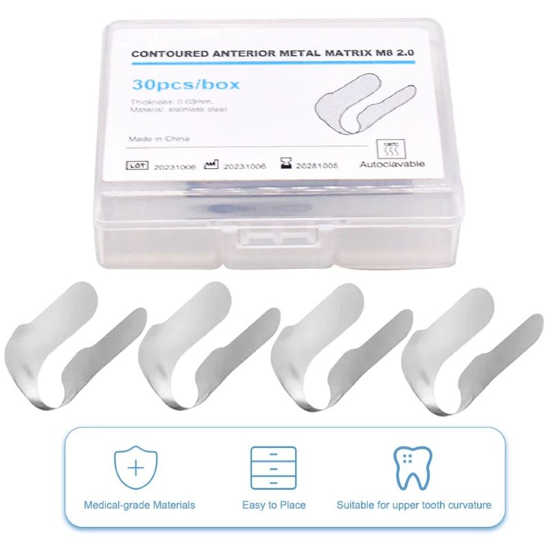 30pcs Dental Contoured Anterior Matrix Sectional System Metal Matrices Bands
