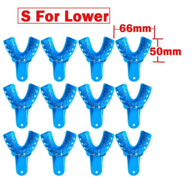 12Pcs Dental Disposable Impression Trays Plastic Perforated Denture Upper/Lower Large Medium Small