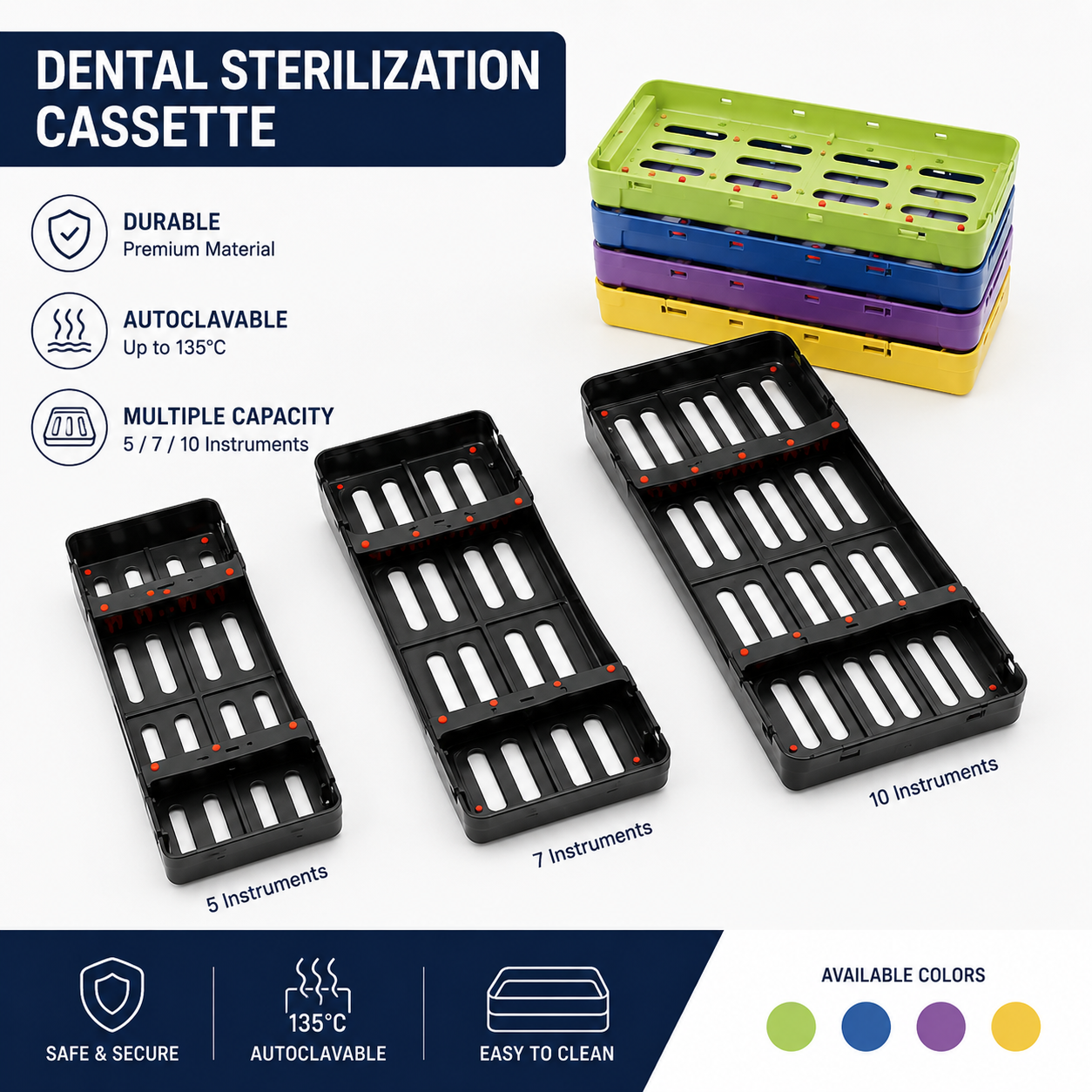 Plastic Dental Sterilization Cassette Box Tray Rack 5/7/10 Instruments Autoclave