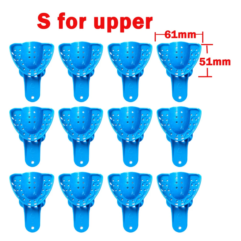12Pcs Dental Disposable Impression Trays Plastic Perforated Denture Upper/Lower Large Medium Small