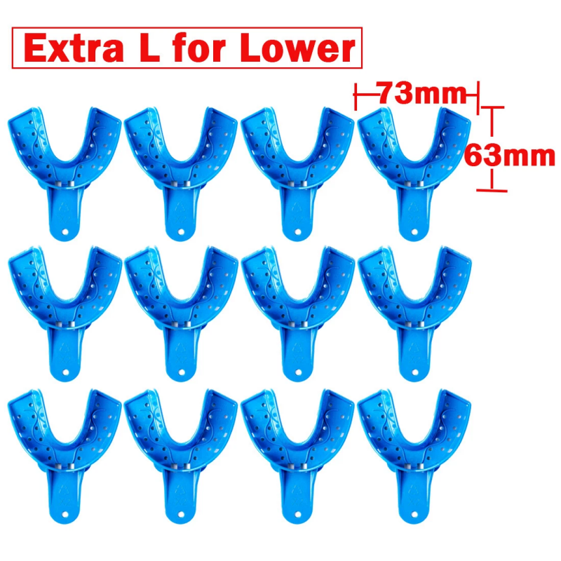 12Pcs Dental Disposable Impression Trays Plastic Perforated Denture Upper/Lower Large Medium Small