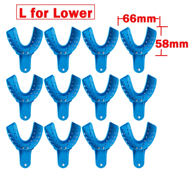 12Pcs Dental Disposable Impression Trays Plastic Perforated Denture Upper/Lower Large Medium Small