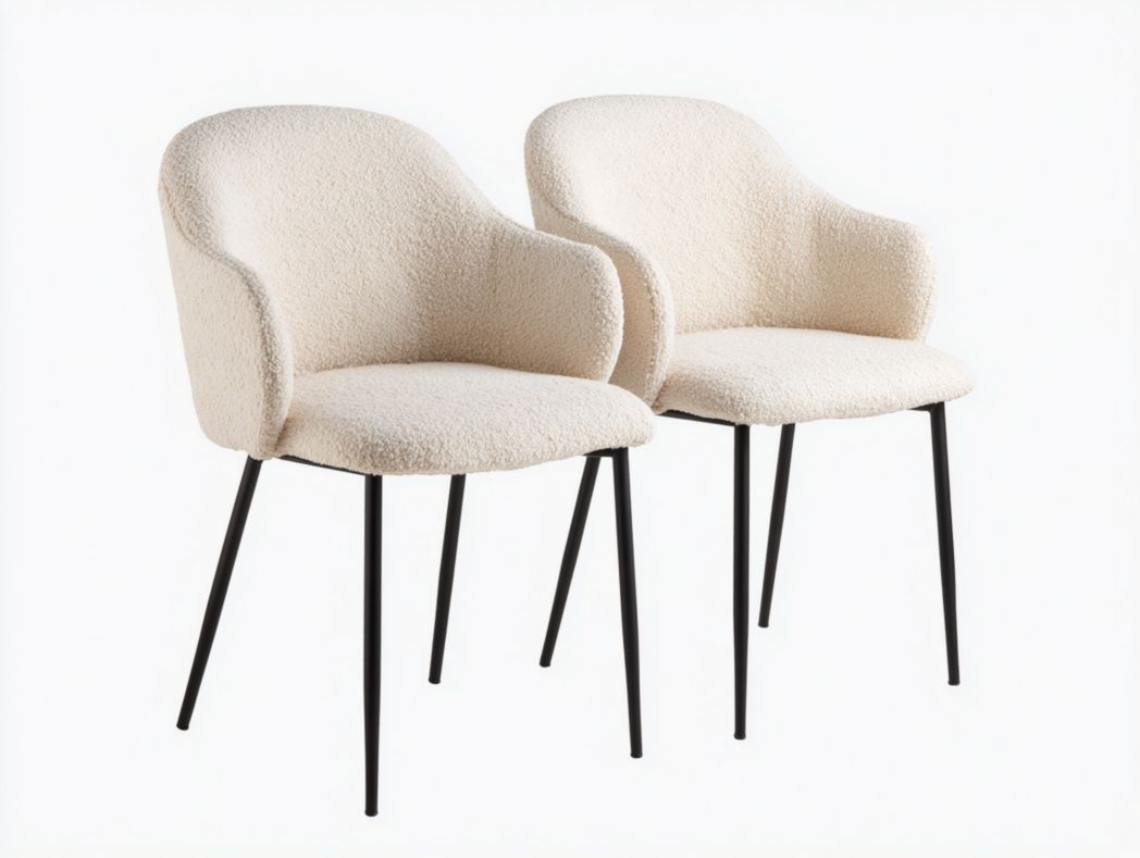 Lot de 2 chaises de salle à manger en tissu sherpa beige clair avec pieds métalliques noirs-Belleytrim
