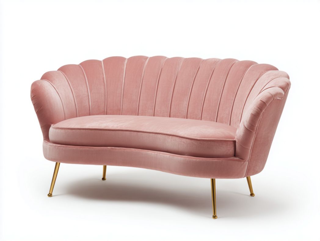 Canapé 2 places en velours rose clair, pieds métalliques dorés-Belleytrim