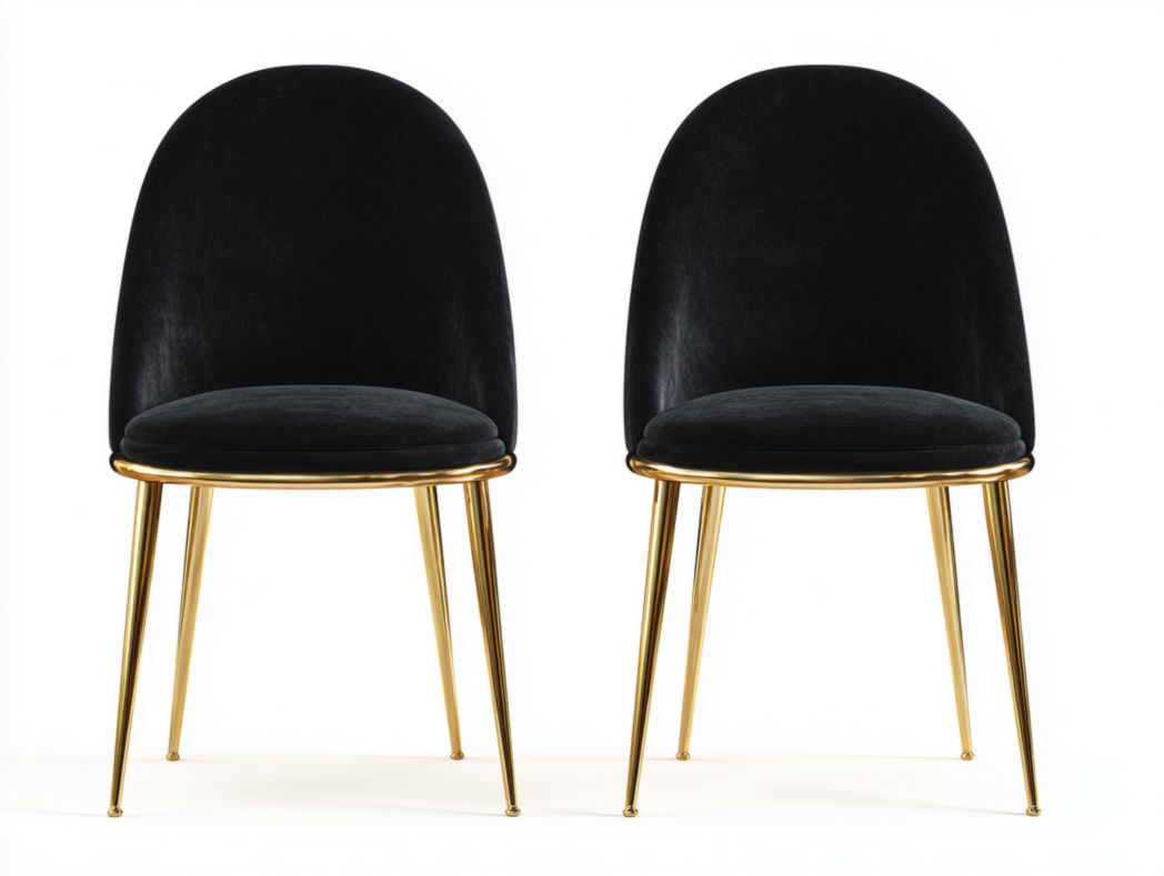 Lot de 2 chaises de salle à manger en velours noir avec pieds métalliques dorés-Belleytrim
