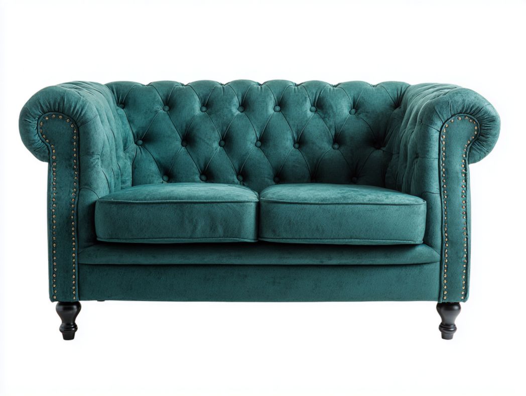 Canapé 2 places en suédine bleu-vert, pieds en bois massif noirs-Belleytrim