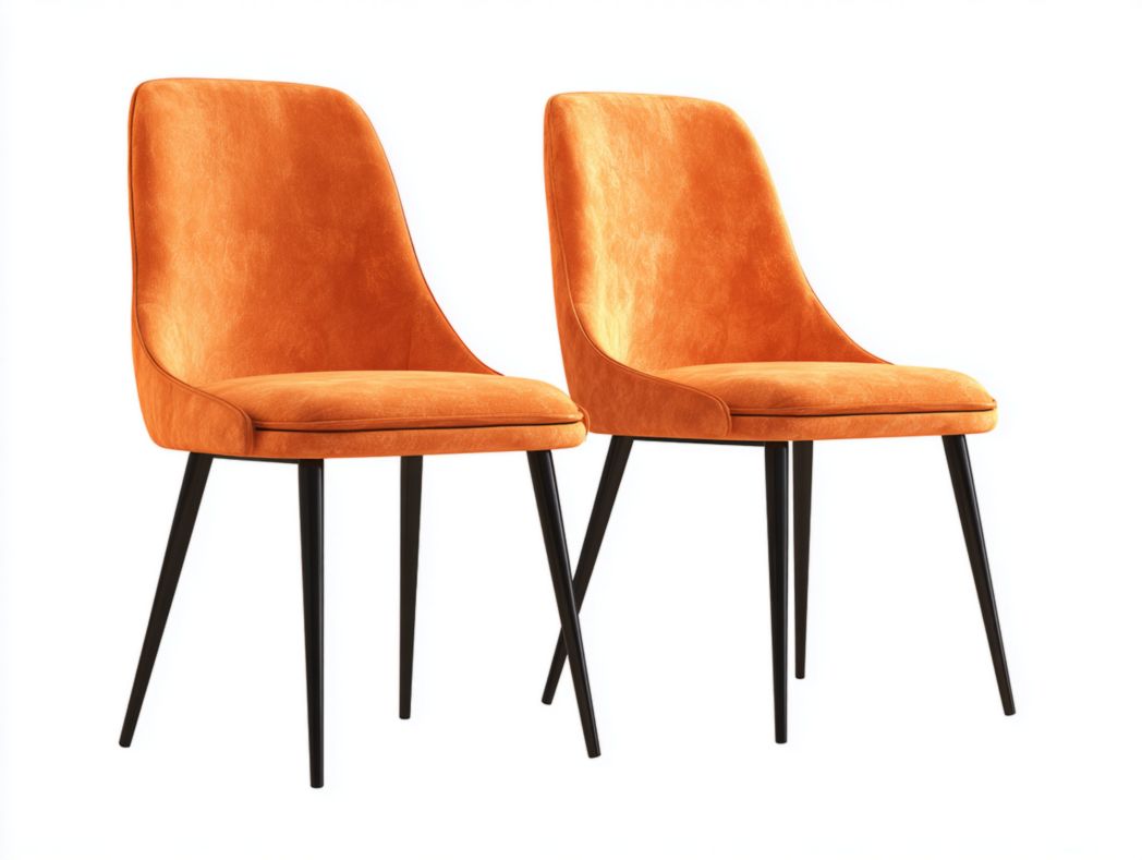 Lot de 2 chaises de salle à manger en velours orange avec pieds métalliques noirs-Belleytrim
