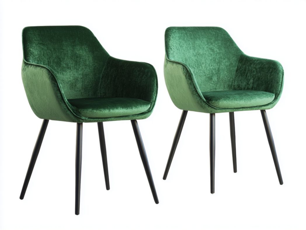 Lot de 2 chaises de salle à manger en velours vert avec pieds métalliques noirs-Belleytrim