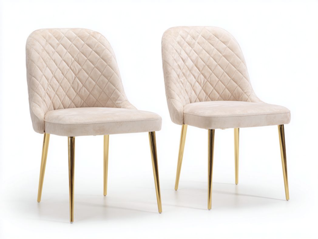Lot de 2 chaises de salle à manger beige clair matelassées avec pieds métalliques dorés-Belleytrim