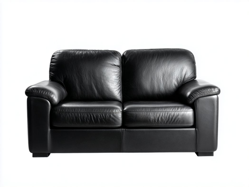 Canapé 2 places en similicuir PU noir, pieds en bois massif noirs-Belleytrim