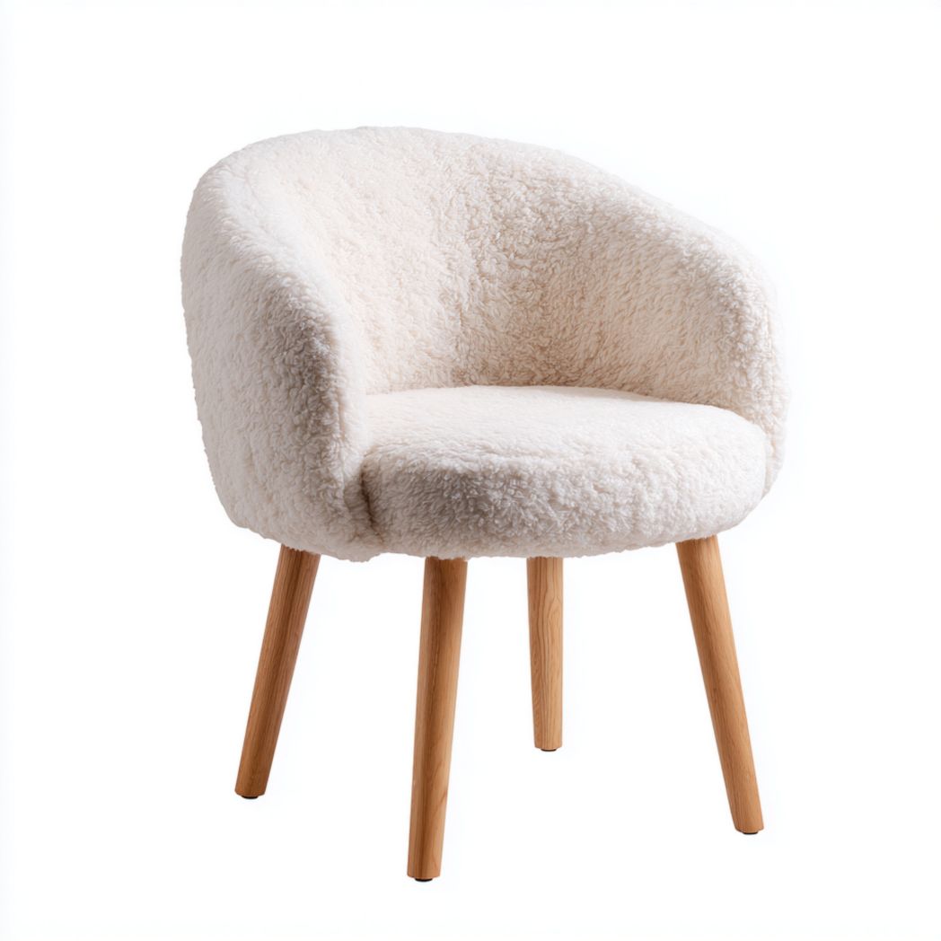 Fauteuil en tissu sherpa beige clair, pieds en bois massif brun clair-Belleytrim