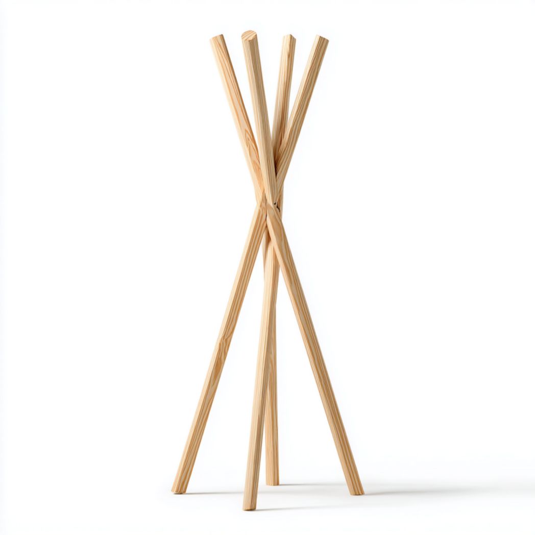 Porte-manteau sur pied en bois massif brun clair à 4 branches-Belleytrim