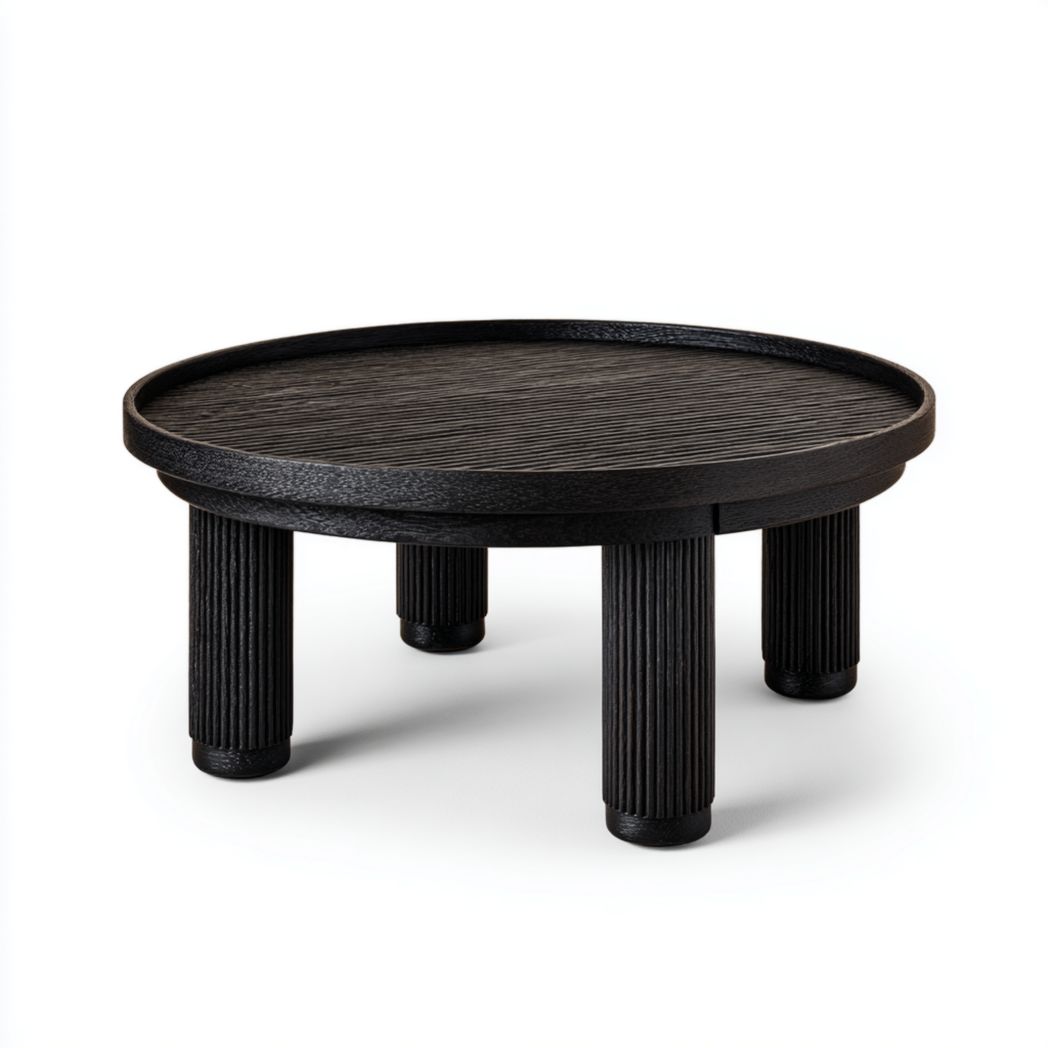 Table basse ronde en bois noir, 4 pieds cylindriques-Belleytrim