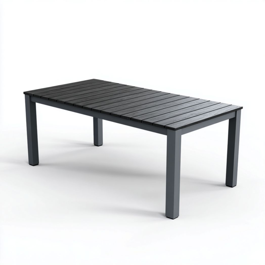 Table de jardin rectangulaire d’extérieur avec plateau noir et structure métallique gris anthracite-Belleytrim