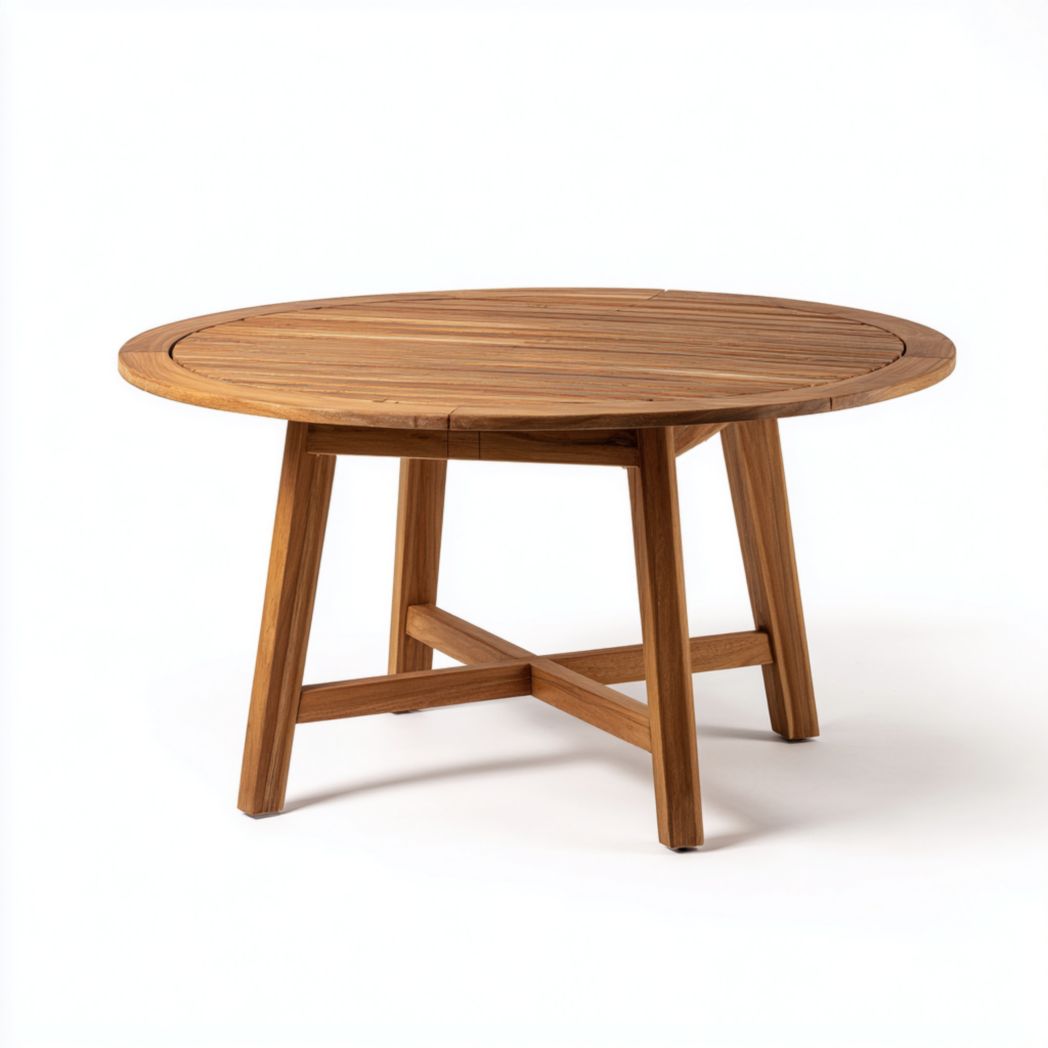 Table de jardin d’extérieur avec plateau rond brun moyen-Belleytrim